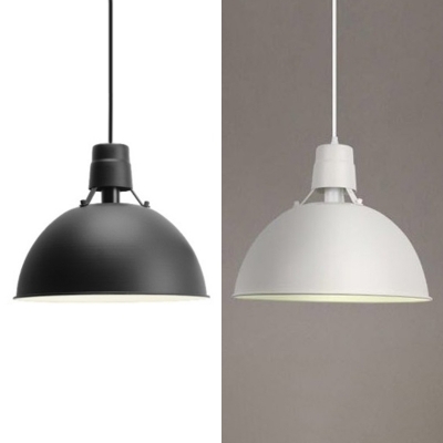 1 Light Dome Hanging Light Simple Style Metal Ceiling Light in Black/White for Kitchen