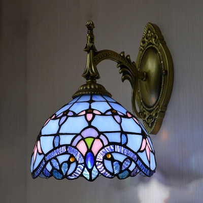 1 Light Dome Sconce Light Tiffany Style Baroque Stained Glass Wall Lamp for Hallway Stair