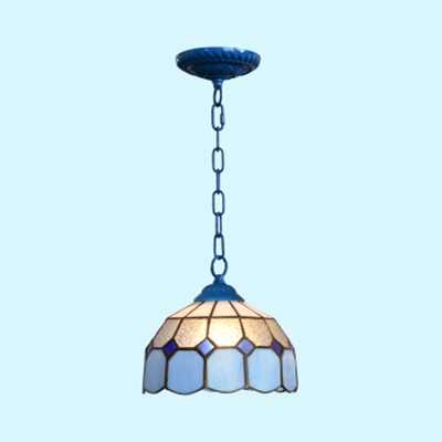 1 Light Lattice Pendant Lamp Tiffany Style Metal Ceiling Light in Black/Blue/White for Foyer