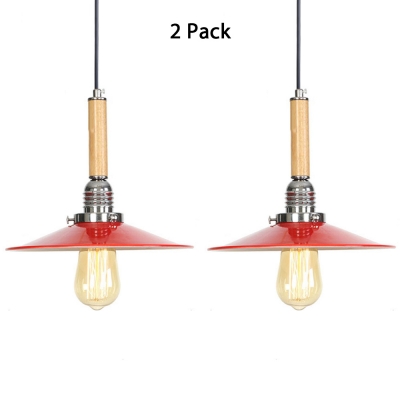 1 Light Saucer Hanging Lamp with Adjustable Cord 1/2 Pack Industrial Metal Suspension Light in Red for Bar