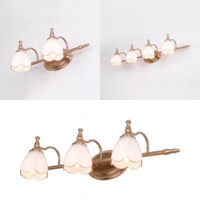 2/3/4 Lights Flower Vanity Light Rust-Proof Opal Glass Wall Lamp in Brass for Dressing Room