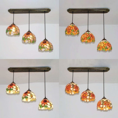3 Lights Sunflower Pendant Light Rustic Style Stained Glass Ceiling Pendant for Living Room