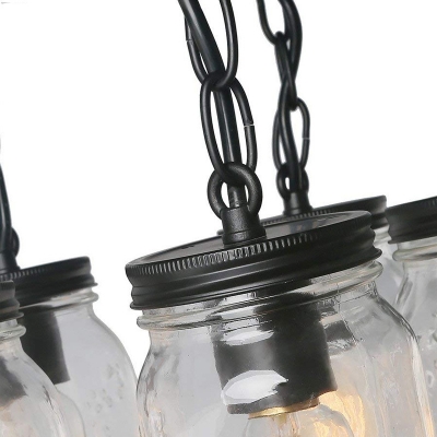 5 Lights Jar Ceiling Lamp Antique Style Dimple Glass Hanging Light in Black for Dining Table