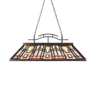 Living Rom Square Island Light Stained Glass 6 Lights Antique Style Blue/Brown Island Pendant