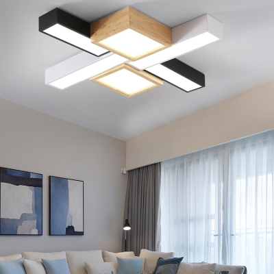 Cross Living Room LED Ceiling Mount Light Wood 6 Heads Contemporary Flush Light with Warm/White Lighting
