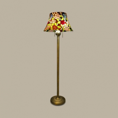 Tiffany Rustic Tapered Shade Floor Lamp with Flower Stained Glass 3 Lights Floor Light for Bedroom