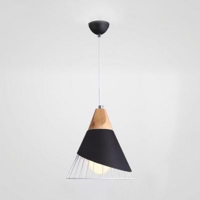 Industrial Cone Pendant Lamp with Iron Wire Aluminum 1 Light Black/White Hanging Light for Study Room