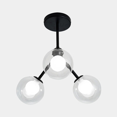 3 Lights LED Flush Mount Lighting Clear Globe Shade in Black/ Gold Finish