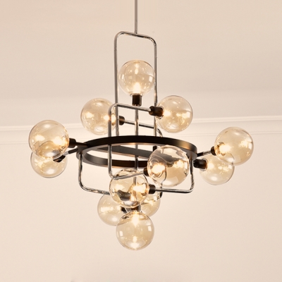 Smoke Glass Chandelier With Globe Shade, Contemporary Amber Glass Chandelier Shades