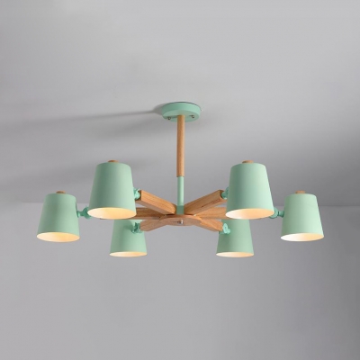 Macaron Style Bucket Chandelier 3/6 Lights Wood Metal Pendant Lamp in Gray/Green/White for Bedroom