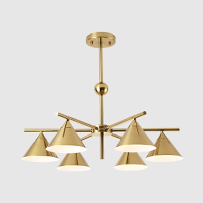 Living Room Chandelier Modern 6 Light Gray/Yellow/Green Saucer Ceiling Fixture in Gold Finish