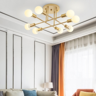 6/8 Lights Stacked Semi Flush Ceiling Light Modern Metal Ceiling Fixture in Black/Gold/White for Bedroom