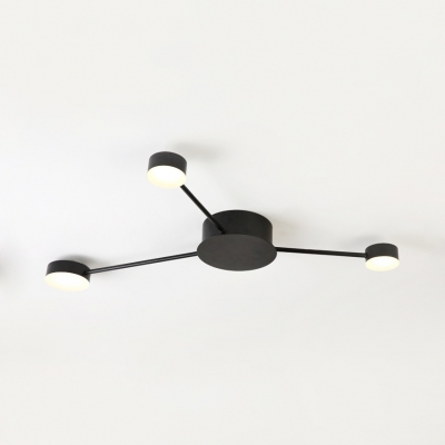 Metal Circle Semi Flush Ceiling Light 3/6 Heads Modern Black Ceiling Lamp with White Lighting