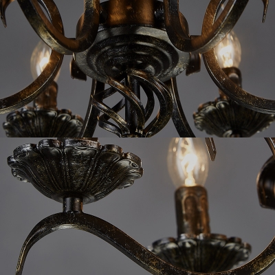 6 Lights Fake Candle Chandelier Industrial Metal Ceiling Lamp in Aged Brass for Restaurant