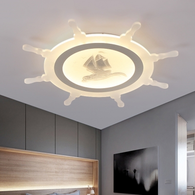 Acrylic Rudder Flush Ceiling Light Nautical Style Third Gear/Warm/White LED Ceiling Lamp for Boys Bedroom
