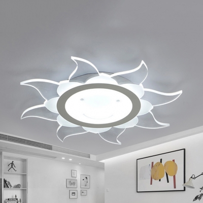 Acrylic Sun LED Ceiling Lamp Kid Bedroom Cartoon Flush Mount Light in Warm/White