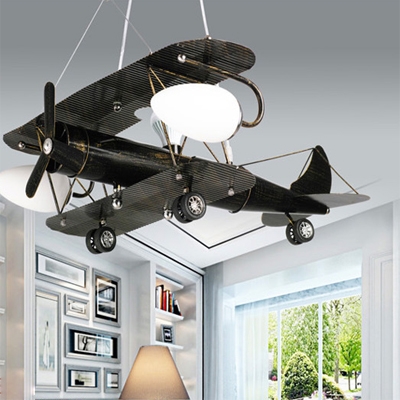 Airplane Boy Bedroom Pendant Lamp Metal Glass 3/5 Heads Antique Style LED Ceiling Light