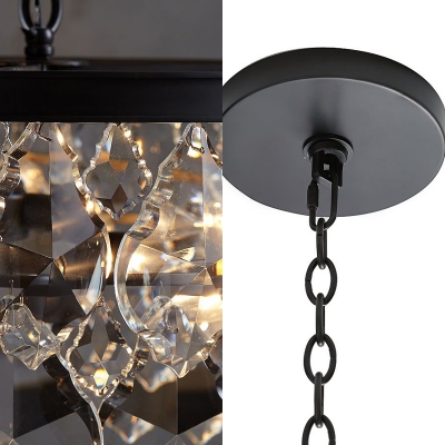 American Rustic Drum Chandelier Clear Crystal 3 Lights Black Hanging Lamp for Restaurant Shop