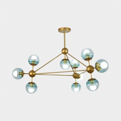 Ball Shade Pendant Lamp 10/15 Lights Creative Metal Chandelier in Brass for Study Room