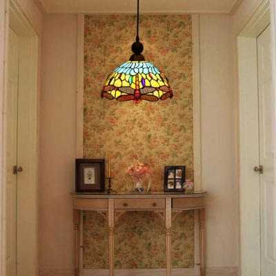 Bead/Dragonfly/Leaf Bedroom Pendant Light Glass 1 Light Tiffany Style Vintage Pendant Lamp
