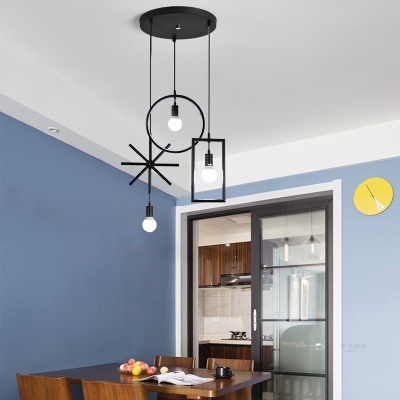 Black Round Canopy Pendant Light 3 Lights Industrial Metal Suspension Light for Kitchen Balcony