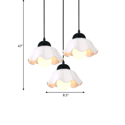 Ceramics Petal Shade Suspension Light 1/3 Lights Contemporary Pendant Lamp in White for Dining Room