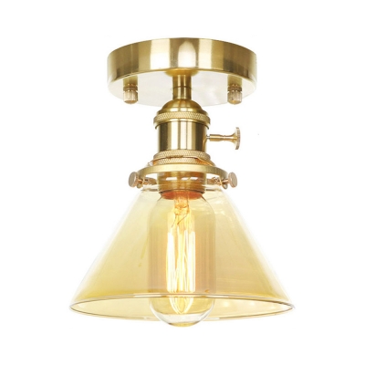 Cone Shade Ceiling Mount Light 1 Light Vintage Amber/Clear Glass Ceiling Lamp for Hallway