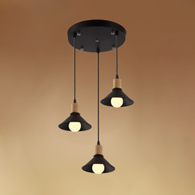 Cone Shade Dining Room Hanging Lamp Metal 3 Lights Industrial Ceiling Light In Black Beautifulhalo Com - Ceiling Light Shades For Dining Room