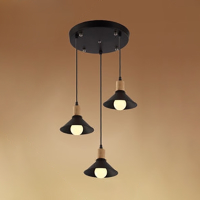 Cone Shade Dining Room Hanging Lamp Metal 3 Lights Industrial Ceiling Light In Black Beautifulhalo Com