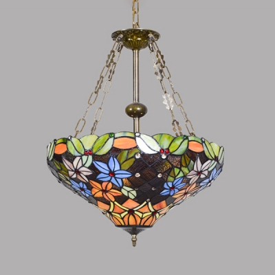 Cone Shade Restaurant Pendant Lamp Stained Glass Tiffany Style Rustic Chandelier