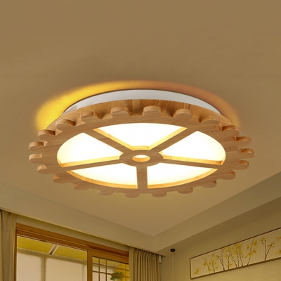 Contemporary Circle LED Ceiling Light Wood Neutral/Warm/White Lighting Flush Mount Light for Kid Bedroom