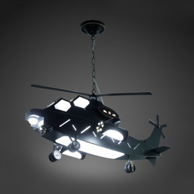 Contemporary Cool Black Pendant Light Helicopter Metal Hanging Light in Warm/White for Child Bedroom