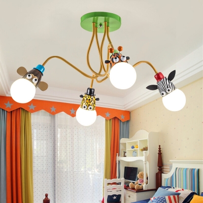 Creative Animal Semi Flush Mount Light Metal 4/5 Lights Colorful Ceiling Lamp for Boy Girl Bedroom