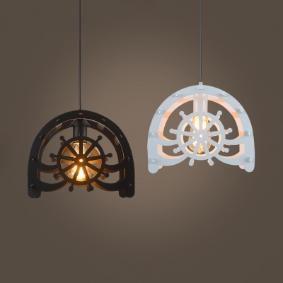 Creative WaterWheel Hanging Light Edison Bulb 1 Light Black/White Pendant Lamp for Restaurant