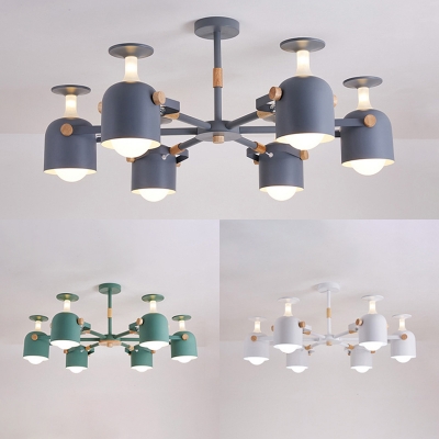 Creative Wine Glass Chandelier 6 Lights Metal Ceiling Light in Macaron White/Gray/Green for Shop