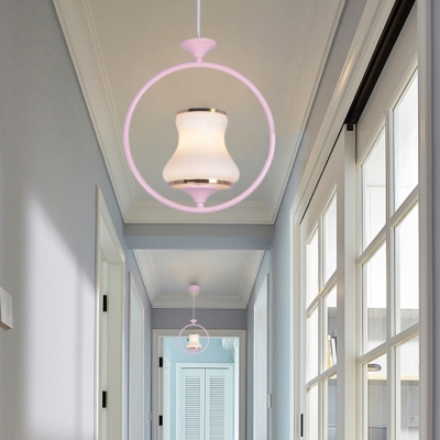 Curved Hallway Pendant Lighting Metal 1 Light Traditional Ceiling Lamp in Black/Blue/Pink/White