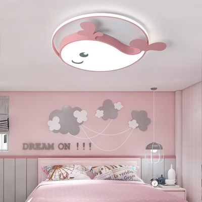 Cut Dolphin LED Ceiling Fixture Metal Blue/Pink/White Flush Mount Light for Child Bedroom