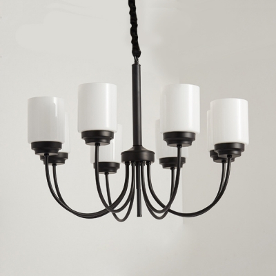 Cylinder Shade Kitchen Chandelier Metal 3/6/8 Lights Simple Style Pendant Light in Black