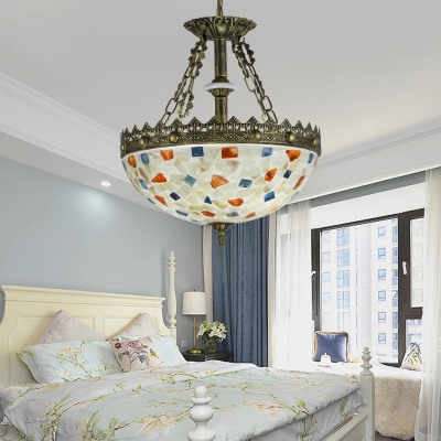 Dome Bedroom Hallway Pendant Lamp Glass Shell Tiffany Style Antique Chandelier in Aged Brass