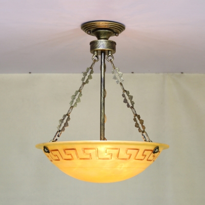 Dome Hallway Inverted Pendant Light Glass 3 Lights Vintage Style Ceiling Pendant in White/Yellow