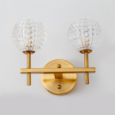 Elegant Style Globe Shade Wall Sconce Ripple Glass 1/2 Lights Brass Wall Lamp for Villa Hotel