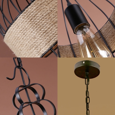 Rustic Stylish Birdcage Pendant Light 1 Light Metal Hanging Light in Black for Balcony