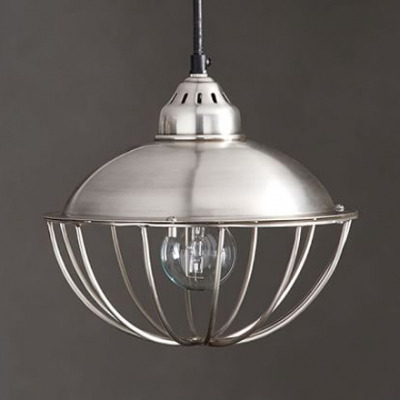 Dome Shade Kitchen Pendant Light with Iron Wire Single Light Industrial Hanging Light in Silver