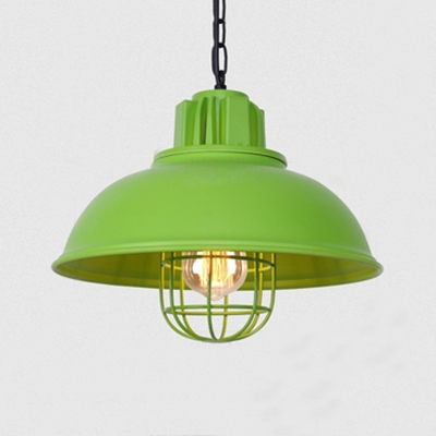 Metal Barn Shade Ceiling Pendant with Bulb Cage Bookshop 1 Light Vintage Style Hanging Light in Green/Red