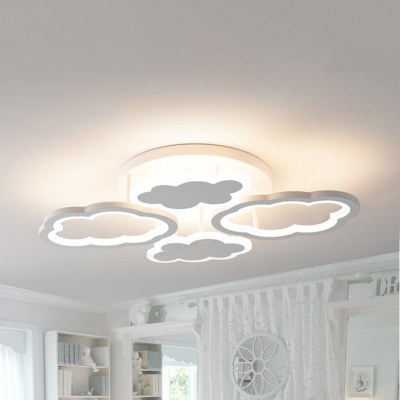 Metal Cloud Ceiling Lamp 4 Heads Simple Style LED Semi Flush Mount Light in Warm/White for Nursing Room
