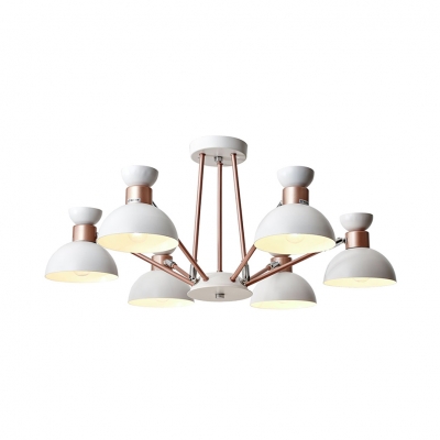 Metal Dome Shade Hanging Light Living Room 6 Lights Modern Style Chandelier in Gray/Gold