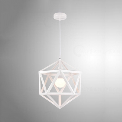 Metal Polyhedron Suspension Light Cafe Restaurant 1 Light Industrial Pendant Lamp in Blue/Red/White/Yellow