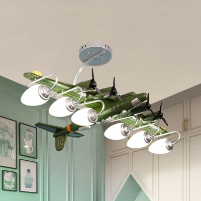 Metal Propeller Airplane Ceiling Lamp 3/6 Lights Modern Cool Hanging Light in Green for Bedroom