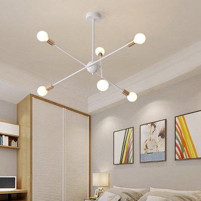 Metal Starburst Pendant Lamp 6/8 Lights Simple Stylish Chandelier in Black/White for Bedroom