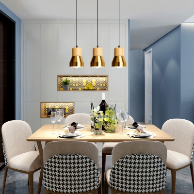 Metal & Wood Pendant Light 1 Light Modern Style Hanging Light in Brass/Copper for Living Room